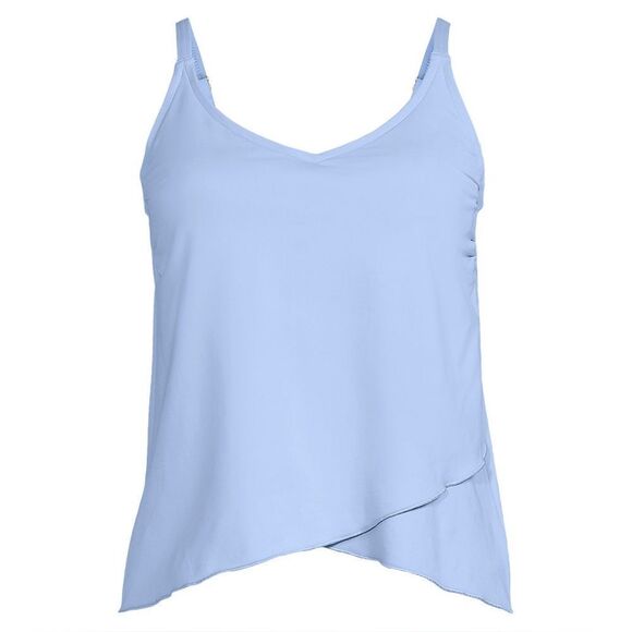 Land's End Tankini Top Tulip hem V Neck Strappy adjustable Soft Cloud Blue Var - Picture 2 of 6